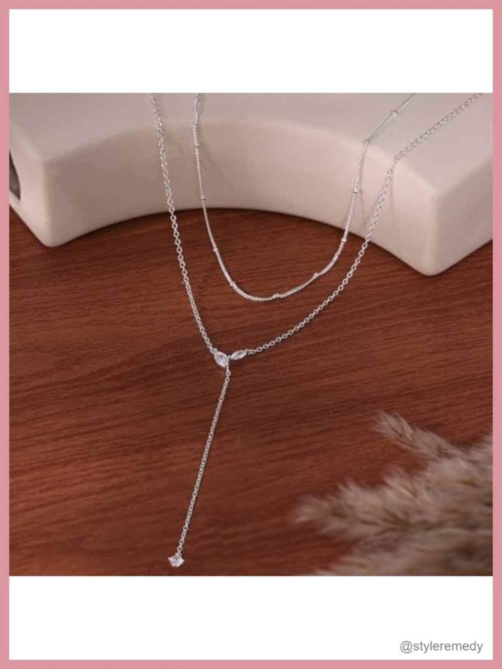 Dainty Layered Y-Shaped Lariat Necklace 14K Gold Plated Brass Crystal CZ Drop - Picture 5 of 6